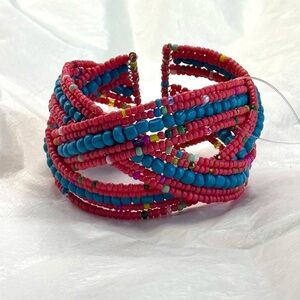 Pink and Blue Artisanal Beaded Bracelet